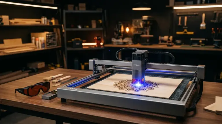 Best wood for xTool laser cutter — diode laser cutting basswood sheet in workshop