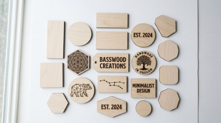 Laser engraving wood blanks — unfinished basswood sheets with engraved designs