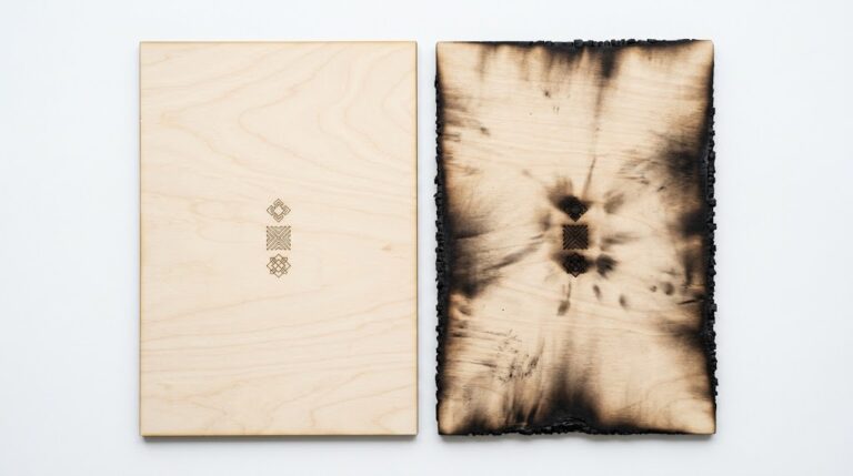 Preventing charring when laser cutting wood — clean vs charred basswood edges