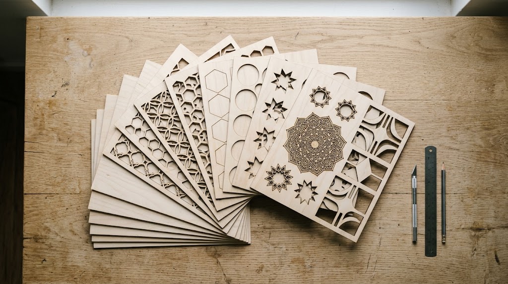 Sculpfun laser cutter cutting 3mm basswood sheet — clean kerf result on workshop table