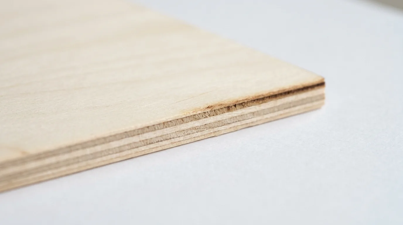 Close-up of 3mm basswood cut by xTool S1 laser — clean kerf edge with minimal charring