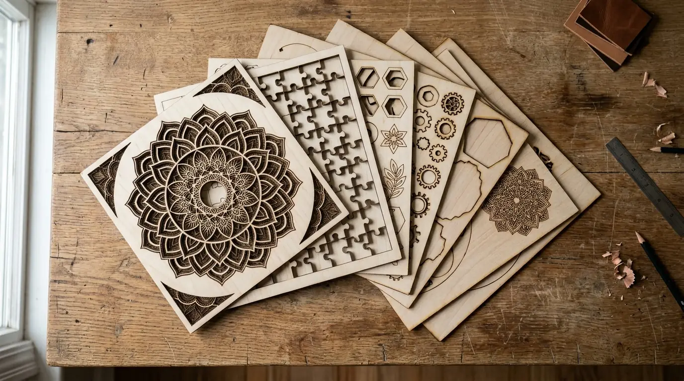 xTool D1 Pro laser cutting 3mm basswood sheet — clean cut result on workshop table