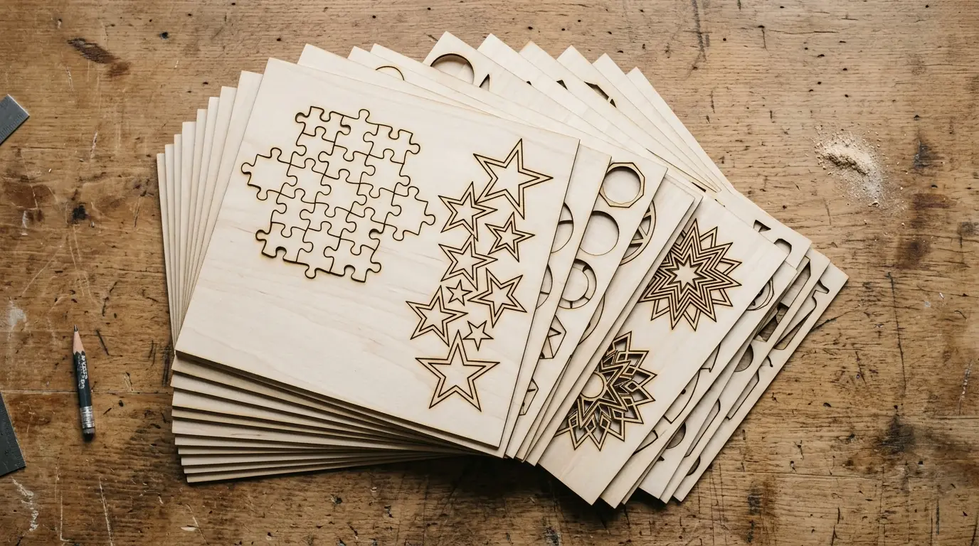 xTool S1 laser cutter cutting 3mm basswood sheet — clean kerf result on workshop table