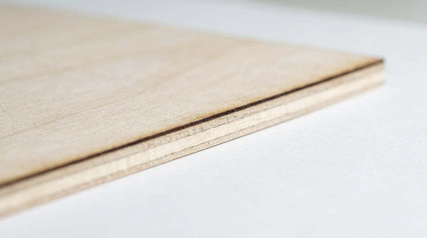 Close-up of 3mm basswood cut by xTool S1 40W — clean kerf edge with minimal charring