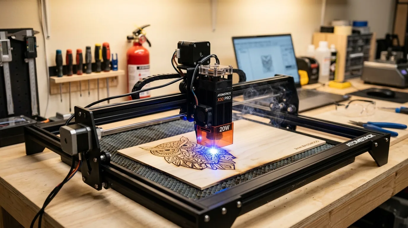 Atomstack X30 Pro laser engraver cutting 3mm basswood sheet with clean kerf and minimal char
