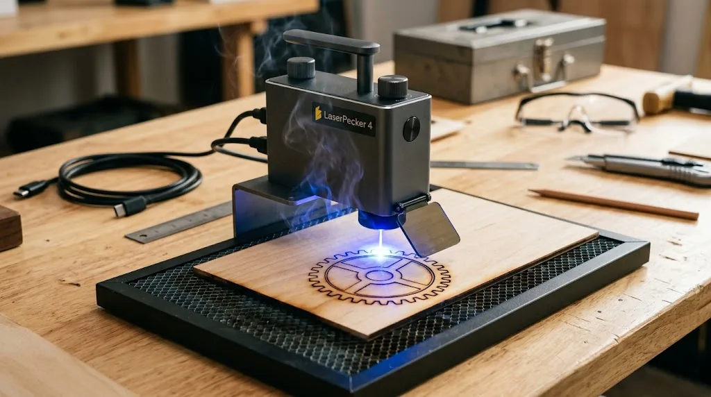 LaserPecker 4 laser engraver cutting 3mm basswood sheet