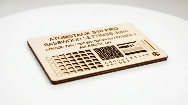 Atomstack S10 Pro laser engraver cutting 3mm basswood sheet with clean kerf edge