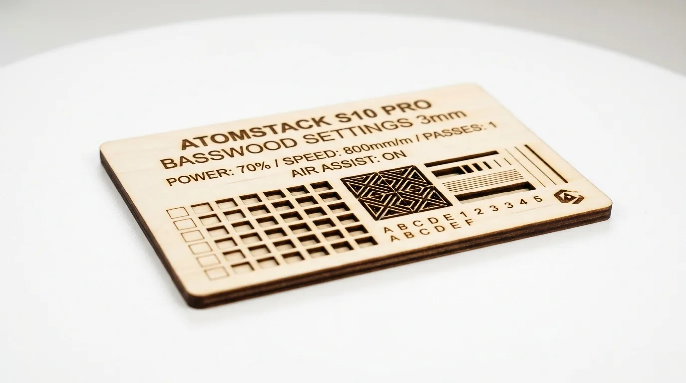 Atomstack S10 Pro laser engraver cutting 3mm basswood sheet with clean kerf edge