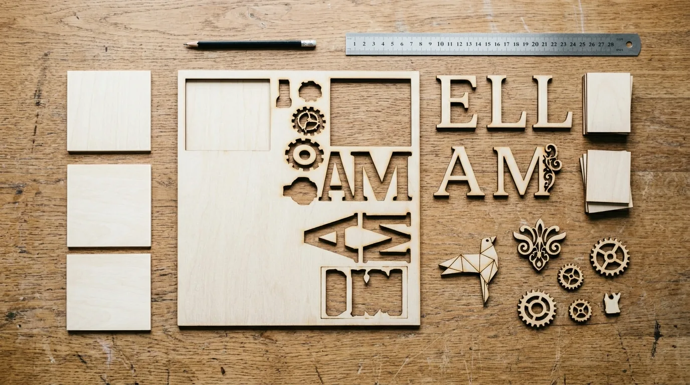 Laser engraver cutting 3mm basswood sheet with visible beam and smoke extraction