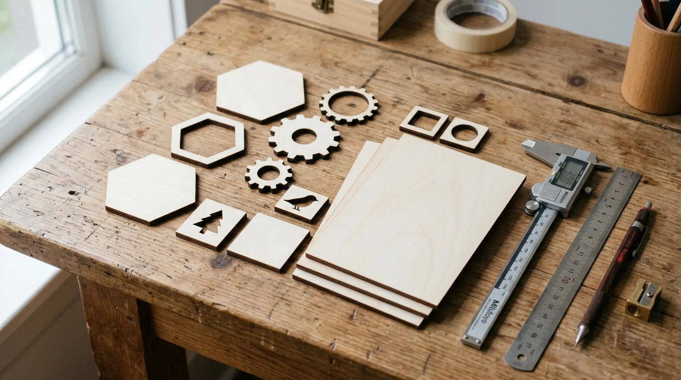 CO2 laser engraver cutting through 3mm basswood sheet with air assist nozzle visible