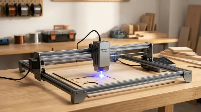 Creality Falcon2 40W laser engraver cutting 3mm basswood sheet with clean kerf
