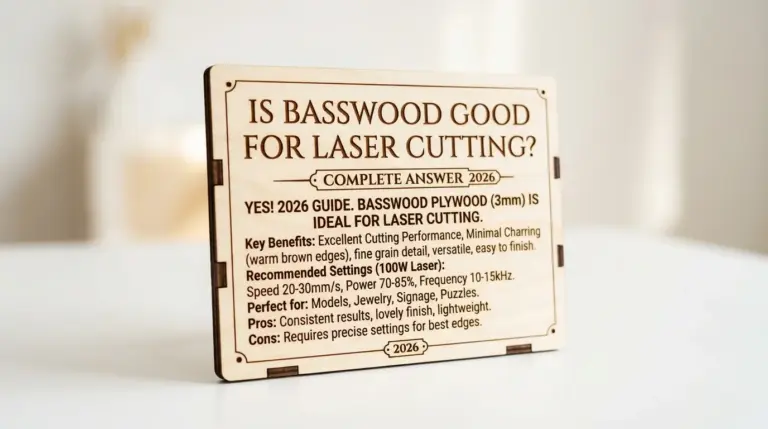 3mm basswood sheet being laser cut, showing clean kerf and pale cream surface