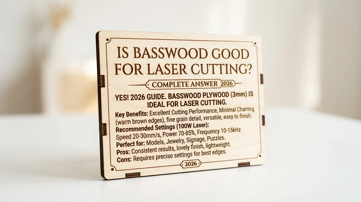 3mm basswood sheet being laser cut, showing clean kerf and pale cream surface