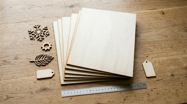 Laser cutter with 3mm basswood sheet held flat using painter's tape and honeycomb pins during cut
