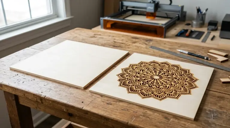 Diode laser engraver cutting 3mm basswood sheet