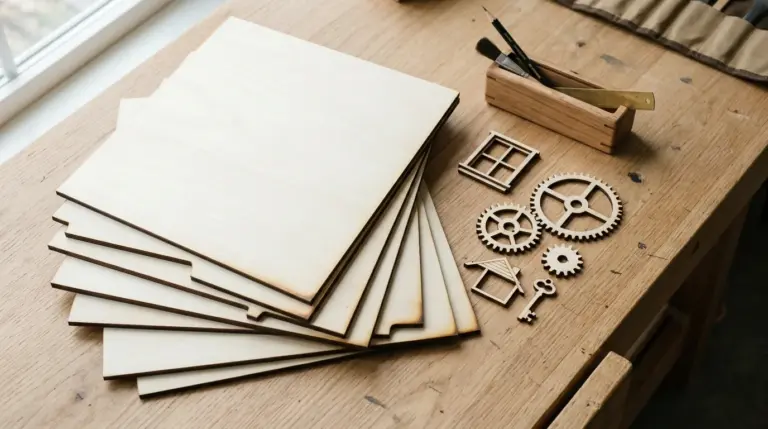 Creality Falcon 22W laser engraver cutting 3mm basswood sheet with visible laser beam and air assist plume